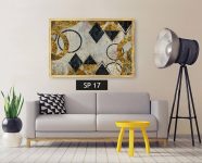 תמונת קנבס אומנות מודרנית מופשטת צורות גיאומטריות בגווני שחור וזהב